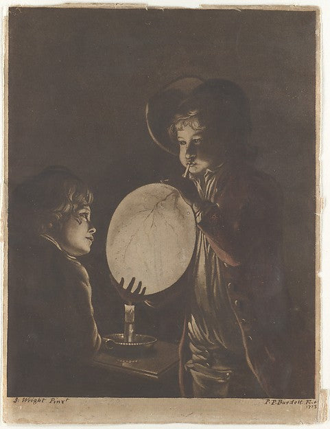 Two Boys Blowing a Bladder by Candle-light 1773-After Joseph W,  Poster Print Wall Art