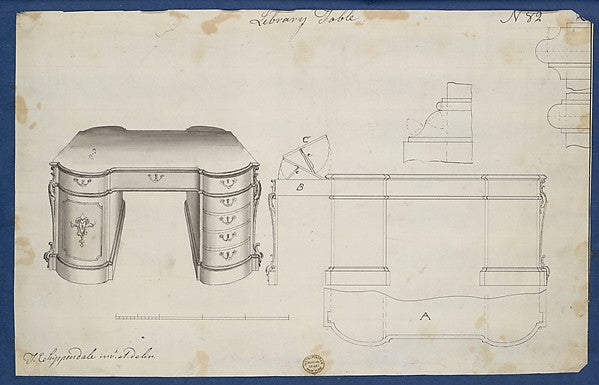 Library Table  from Chippendale Drawings  Vol. II 1760-Thomas ,16x12"(A3)Poster