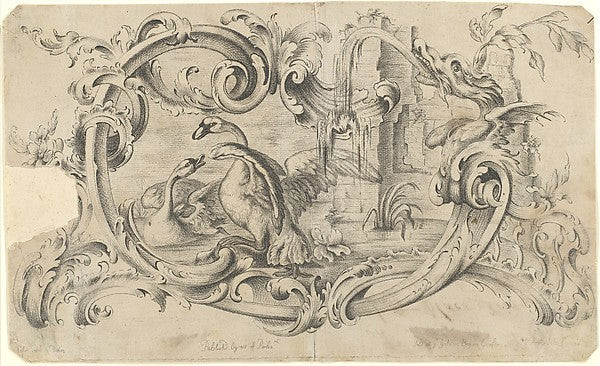 Design for a Tablet for a Chimney-Piece with Two Swans in Comb, Poster Print