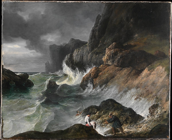 French Painter:Stormy Coast Scene after a Shipwreck c1825-16x12"(A3) Poster