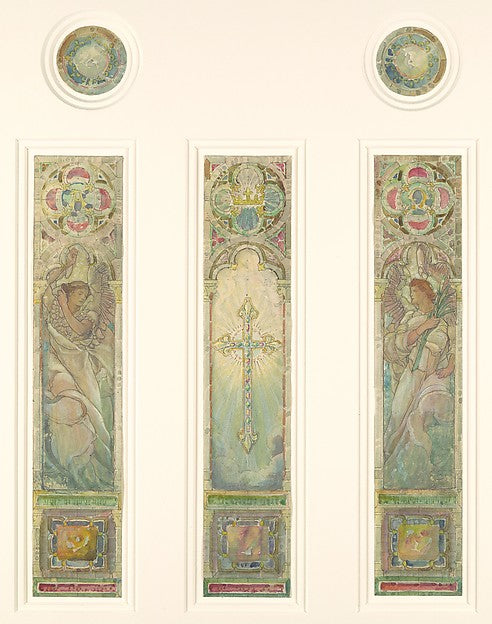 Design for triple light window late 19th–early 20th cent Tiffa,  Poster Print Wall Art