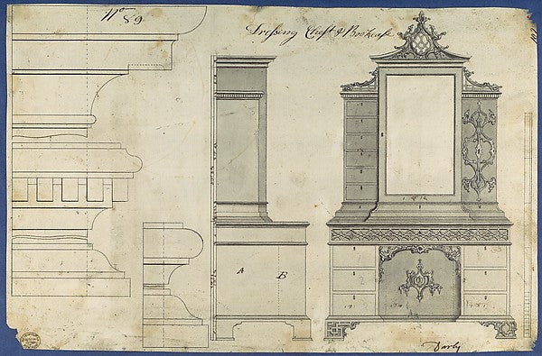 Dressing Chest and Bookcase  from Chippendale Drawings  Vol. I,  Poster Print Wall Art