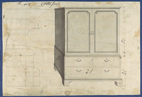 Clothes Press  from Chippendale Drawings  Vol. II 1753-Thomas ,16x12"(A3)Poster