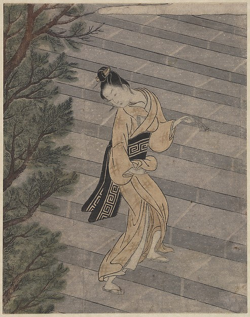 Young Woman Climbing Stone Stairs to a Shinto Temple-Suzuki Ha,16x12"(A3) Poster