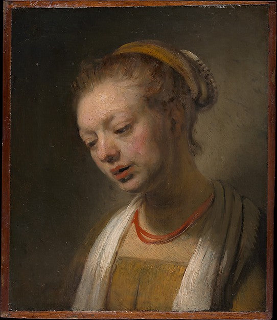 Style of Rembrandt:Young Woman with a Red Necklace c1645-16x12"(A3) Poster