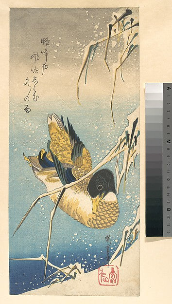,Mallard Duck and Snow-covered Reeds c1832-Utagawa,16x12"(A3) Poster