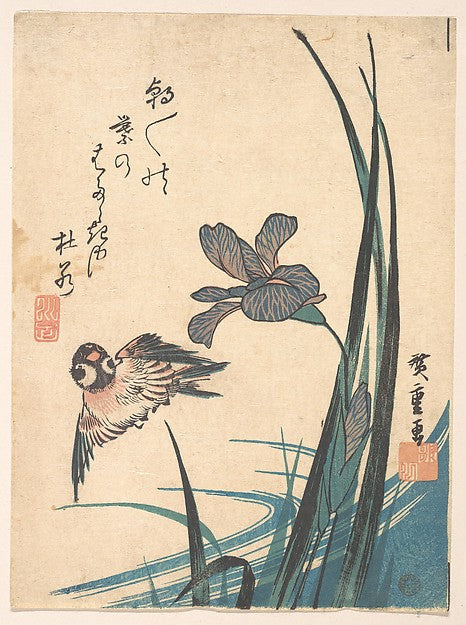Iris and Sparrow c1832-Utagawa Hiroshige  1797–1858 Tokyo ),  Poster Print Wall Art