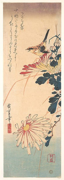 ,Shrike and Chrysanthemums c1830-Utagawa Hiroshige, 16x12"(A3) Poster