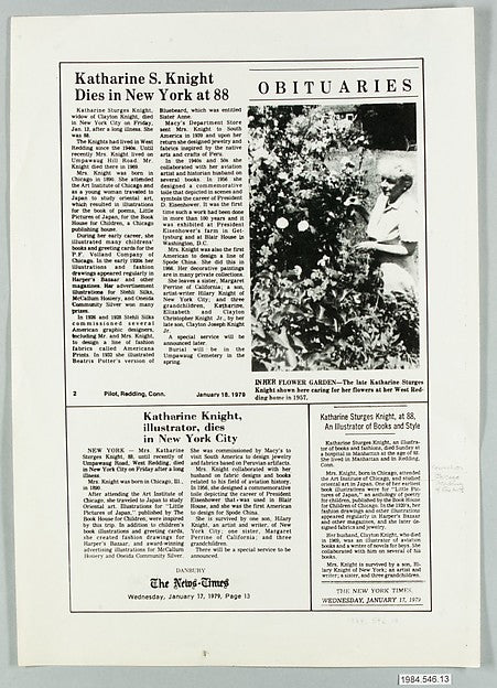 :3 obituaries for Katharine Sturges Knight early 20th centur-16x12"(A3) Poster