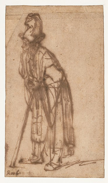 Rembrandt:Old Man Leaning on a Stick 1632–35-16x12"(A3) Poster