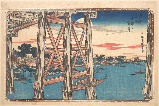 ,Twilight Moon at Ry?goku Bridge-Utagawa Hiroshige ,16x12"(A3) Poster
