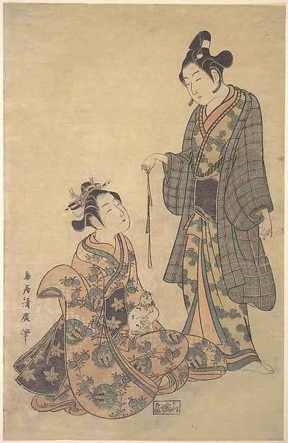 Woman Seated Holding a Cat c1755-Torii Kiyohiro,  Poster Print Wall Art