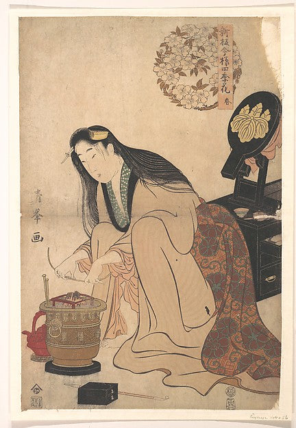 Lady Arranging Binsashi to put in Her Hair c1808-Torii Kiyomi,  Poster Print