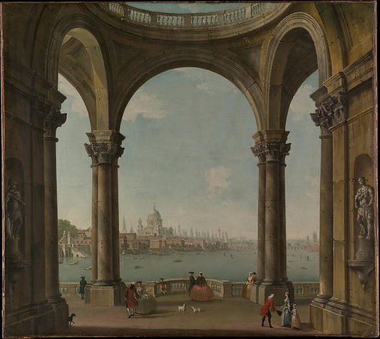 Antonio Joli:Capriccio with St. Paul's and Old London Bridge-16x12"(A3) Poster
