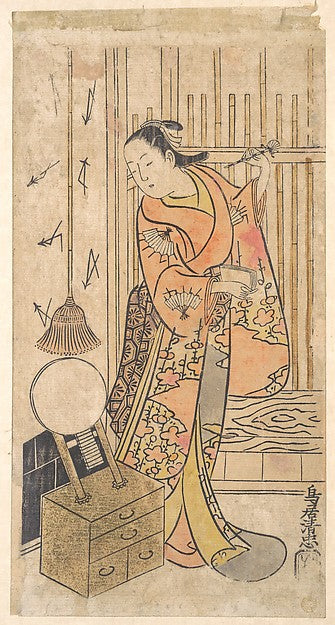 Actor as a Woman Standing by a Mirror Stand c1735-Torii Kiyota,  Poster Print
