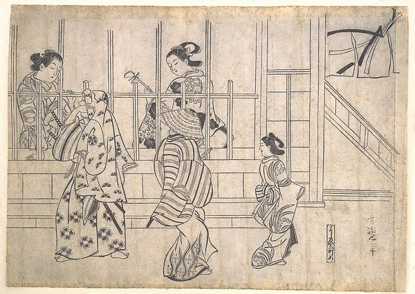 Street Scene in Yoshiwara late 17th cent-Hishikawa Moronobu,  Poster Print