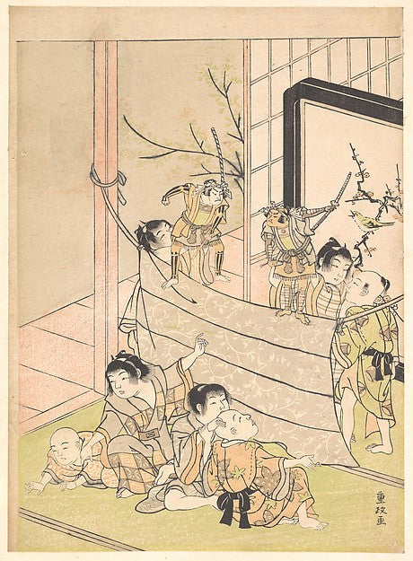 Young Boys Performing a Puppet Show c1770-Kitao Shigemasa,Classic Ming China Image,16x12"(A3) Poster