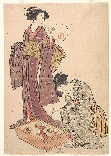 Two Women Feeding Fish 1739–1820-Kitao Shigemasa, or Kitao Mas,  Poster Print