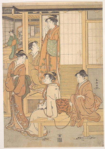 Group of Young Women on the Veranda of a Tea House-Katsukawa S,  Poster Print