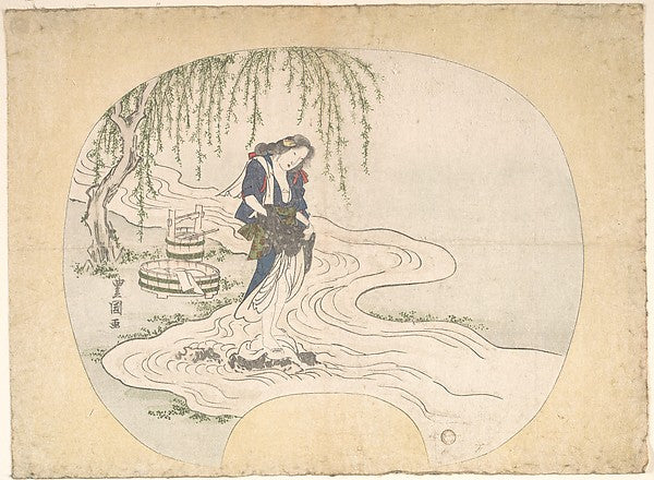 A Woman Stands on a Rock in a Stream Washing Clothes c1828-Uta,  Poster Print Wall Art