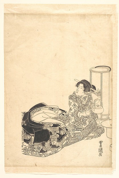 Courtesan or Actor as Courtesan Pouring Tea by the Light of a,  Poster Print