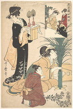 ,A Woman and a Man Arranging Flowers for the Tsukimi 18,16x12"(A3) Poster