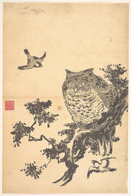 Owl and Two Swallows-Utagawa Toyohiro,  Poster Print