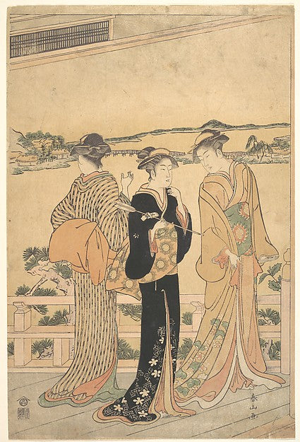 Three Women on a Veranda Overlooking a Bay-Katsukawa Shunzan,  Poster Print