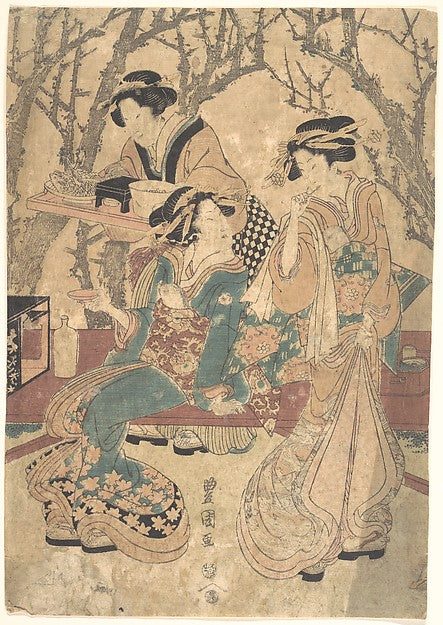 Three Women Dining Before a Group of Trees-Utagawa Toyokuni I,  Poster Print Wall Art