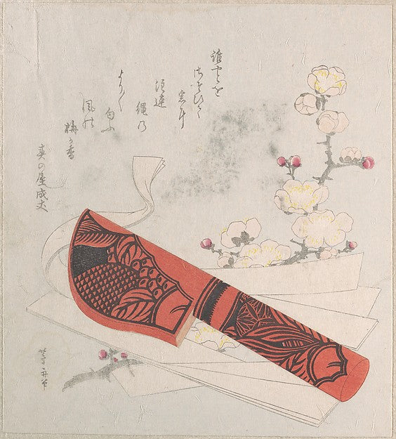 Plum Blossoms Cut Paper and a Knife in Sheath-Uematsu T?sh?,  Poster Print Wall Art