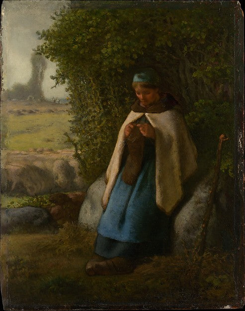 Jean-François Millet:Shepherdess Seated on a Rock 1856-16x12"(A3) Poster