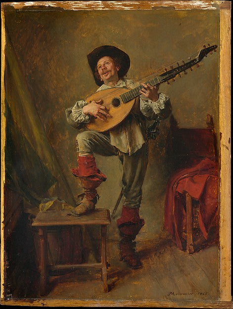 Ernest Meissonier:Soldier Playing the Theorbo 1865-16x12"(A3) Poster