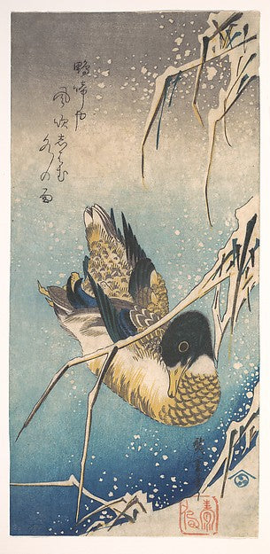 ,Mallard and Snow-covered Reeds c1843-Utagawa Hiros,16x12"(A3) Poster