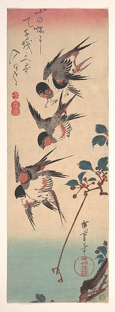 Swallows and Wild Cherry c1834-Utagawa Hiroshige  1797–1858 To,  Poster Print Wall Art