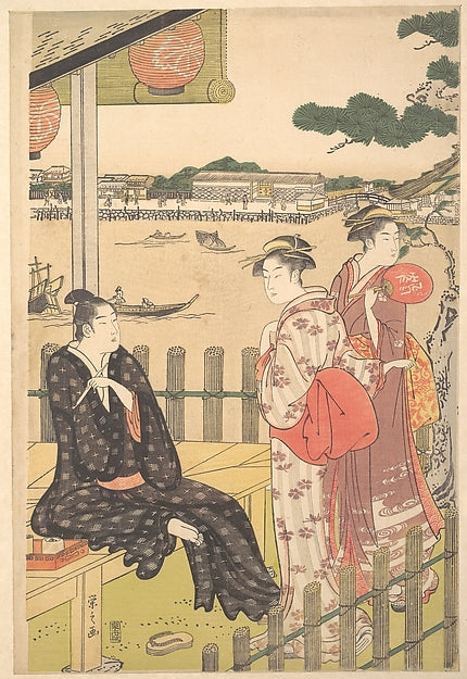 Group at a Tea-house on the Bank of the Sumida River c1790-Ch?,  Poster Print