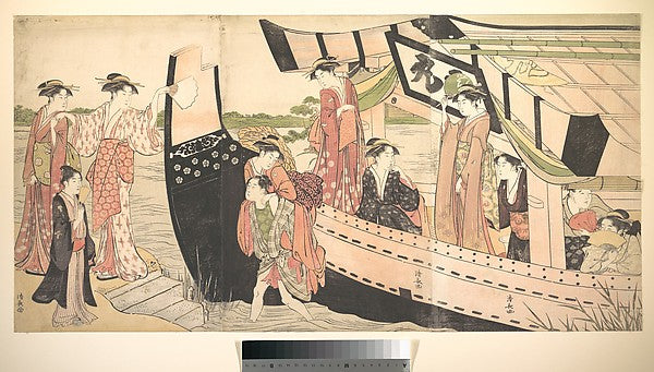 Women Landing from a Pleasure Boat Drawn Up to the Shore at Mu,16x12"(A3) Poster