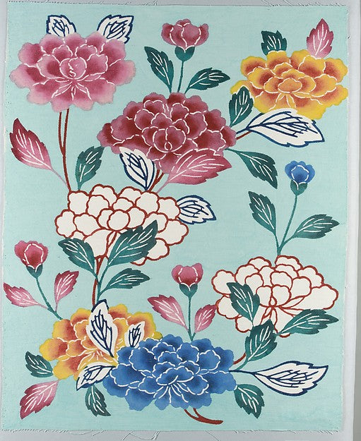 Bingata Panel with Tree Peonies 20th cent-Mrs. Teruyo Shinohar,Classic Ming China Image,  Poster Print Wall Art