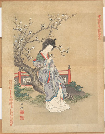 ,Chinese Beauty Beside a Plum Tree, leaf from the albu,16x12"(A3) Poster