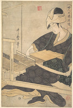 ,A Woman Weaving, Seated at a Hand Loom c1796-Kitagawa U,16x12"(A3) Poster