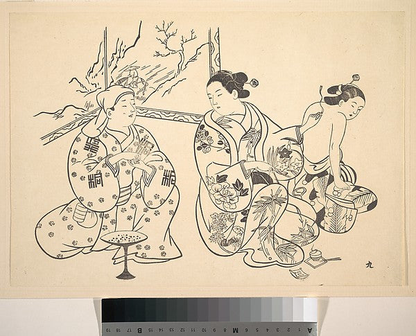 An Oiran Seated in a Parlor Applies the Fire Treatment to the,  Poster Print