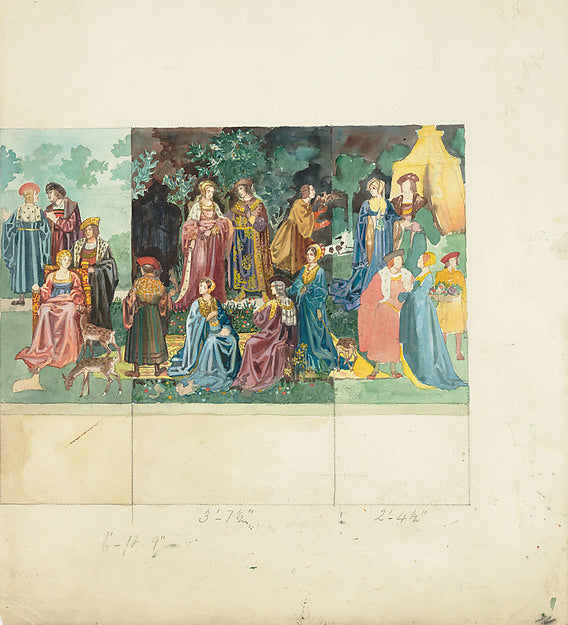 Design for a tapestry of medieval ladies and lords late 19th–e,  Poster Print Wall Art
