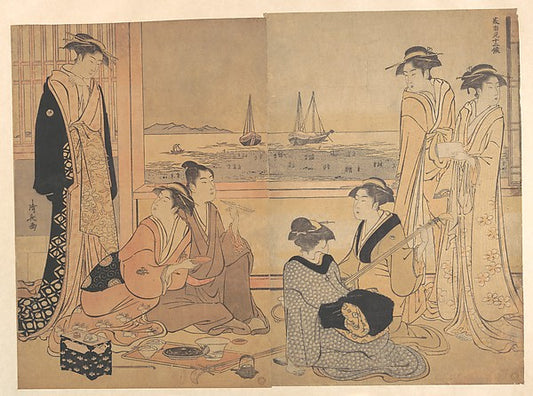 A Party of Merrymakers in a Tea-house at Shinagawa c1783-Torii,16x12"(A3) Poster