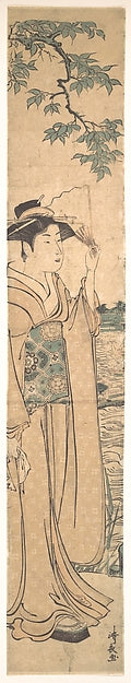 Woman with Fan on the Banks of the Sumida River-Torii Kiyonaga,Classic Ming China Image,16x12"(A3) Poster