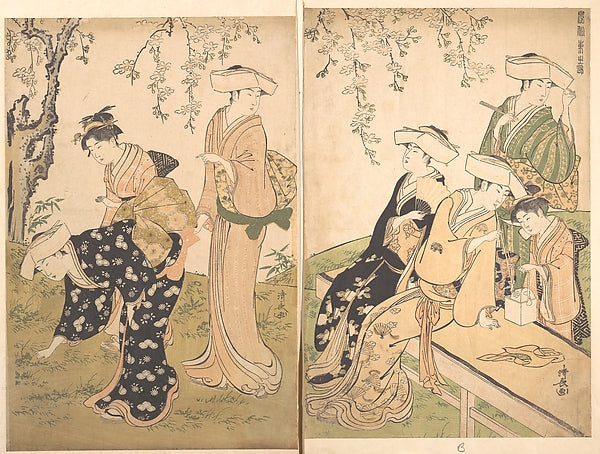 Group of Women Under a Blossoming Cherry Tree c1784-Torii Kiyo,  Poster Print Wall Art