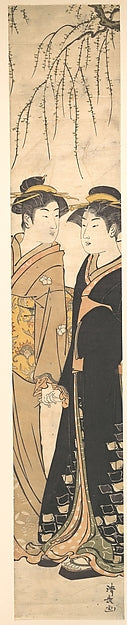 Two Tall Young Women Walking Hand in Hand c1785-Torii Kiyonaga,  Poster Print Wall Art