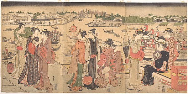Festival by the Sumida River late 18th cent-Katsukawa Shunzan,Classic Ming China Image,  Poster Print