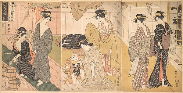Women and an Infant Boy in a Public Bath House c1799-Utagawa T,  Poster Print
