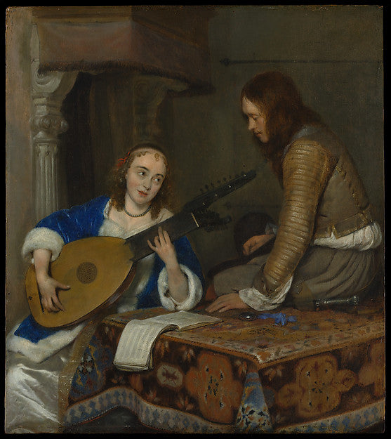 Gerard ter Borch the Younger:A Woman Playing the Theorbo-Lut-16x12"(A3) Poster