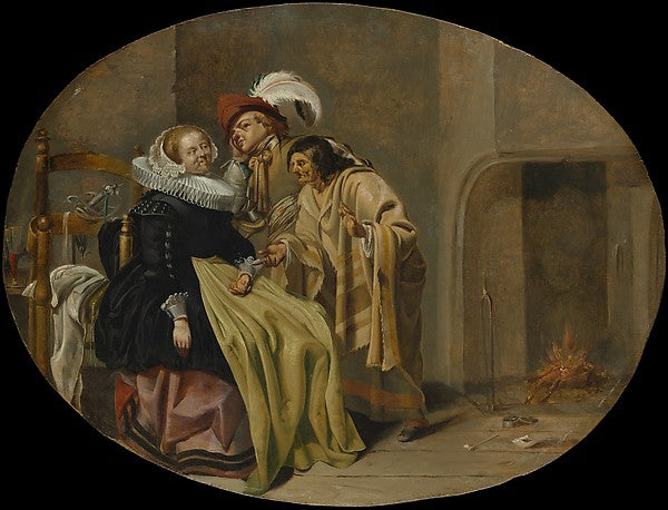 Jacob Duck:A Couple in an Interior with a Gypsy Fortune-Tell-16x12"(A3) Poster