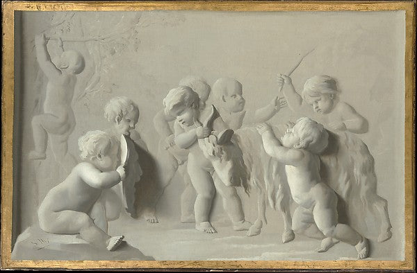 Style of Jacob de Wit:Children Playing with a Goat -16x12"(A3) Poster